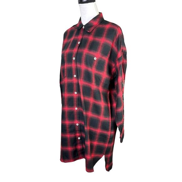 Adaptation NWT Barneys New York Red Black Plaid Flannel Rose Embroidered Dress - Picture 4 of 13